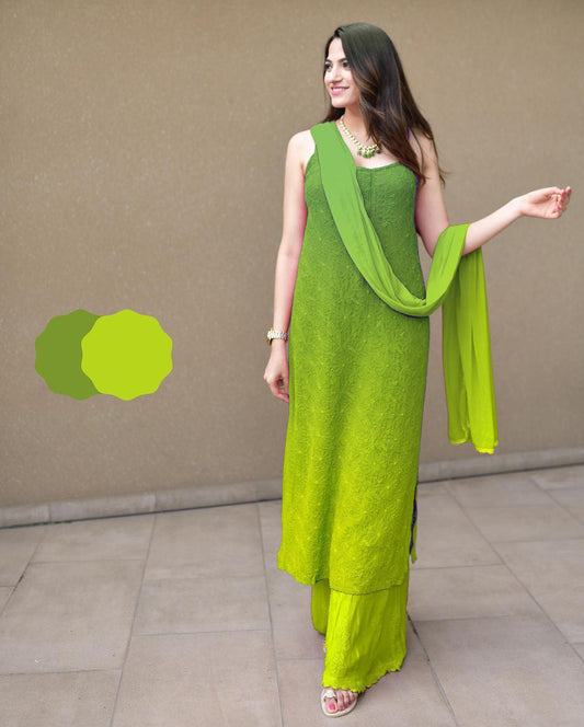 BEAUTIFUL GREEN COLORED  EMBROIDERY WORKED KURTA SET WITH