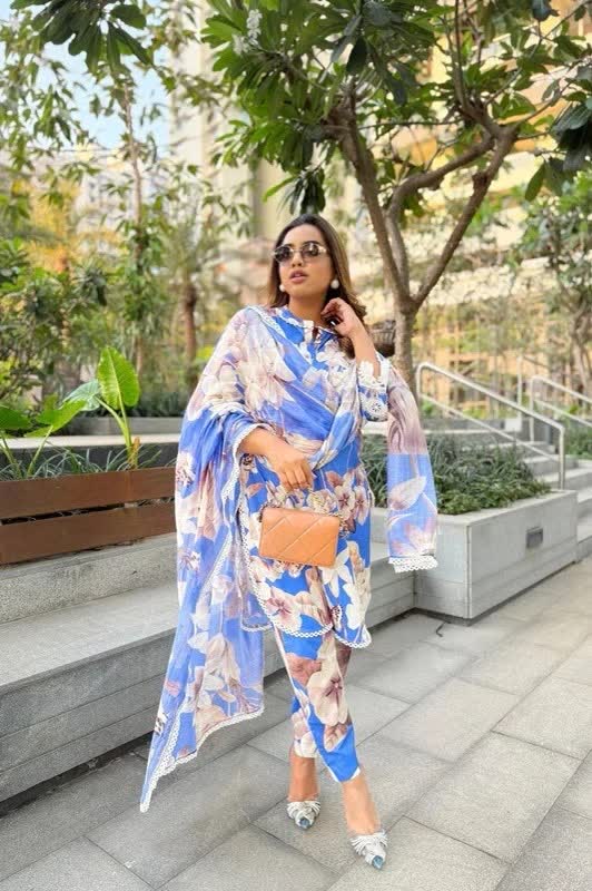 Elegant Blue Botanical Print Co-Ord Set
