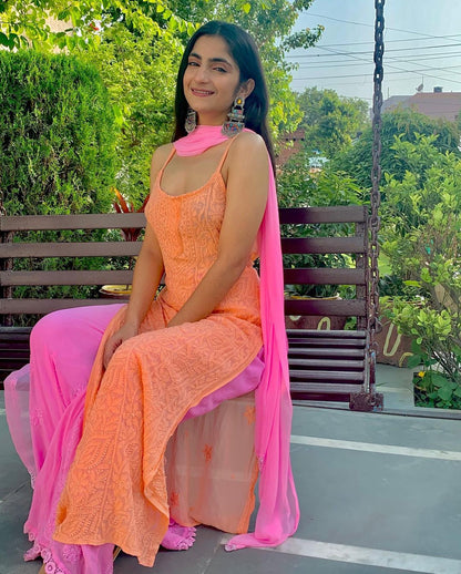 Coral Blush Strappy Kurta with Pant and Dupatta