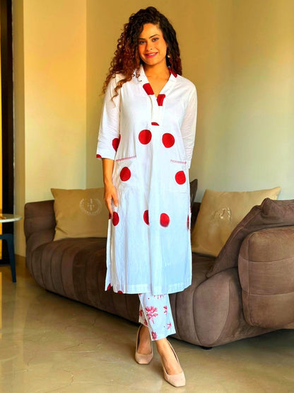 Women Polka-Dot Print Kurta & Pants Co-Ord Set