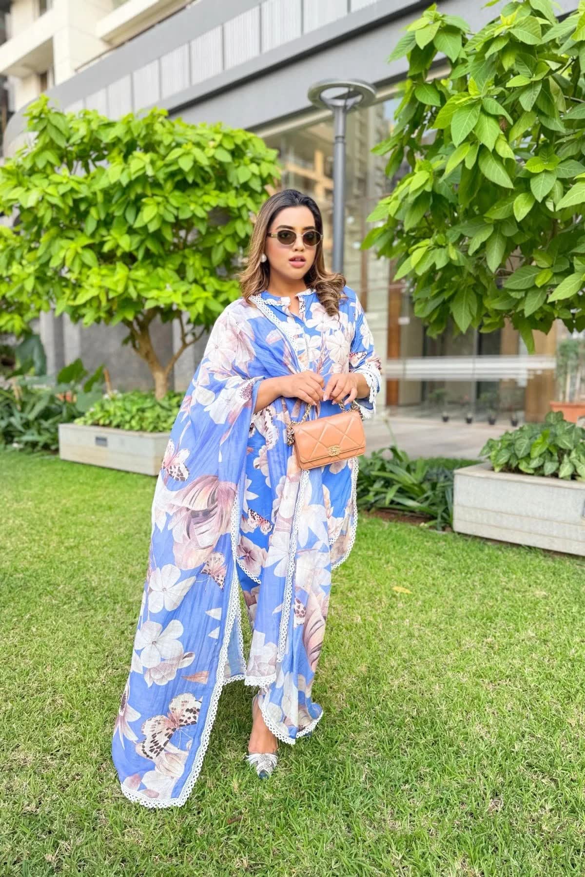 Elegant Blue Botanical Print Co-Ord Set