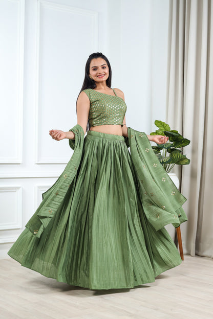 GREEN SEQUINS EMBROIDERED GEORGETTE LEHENGA CHOLI