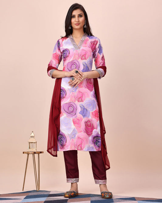 Multicolour printed kurta with pant and dupataa