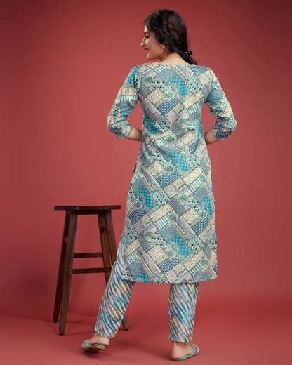 Multicolour printed kurta set