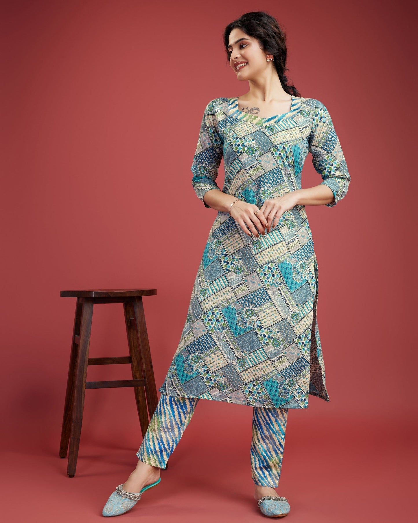 Multicolour printed kurta set