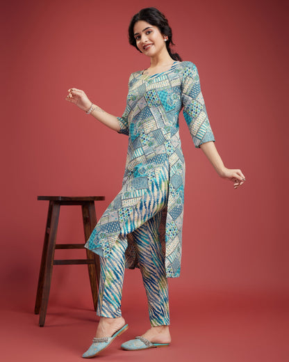 Multicolour printed kurta set