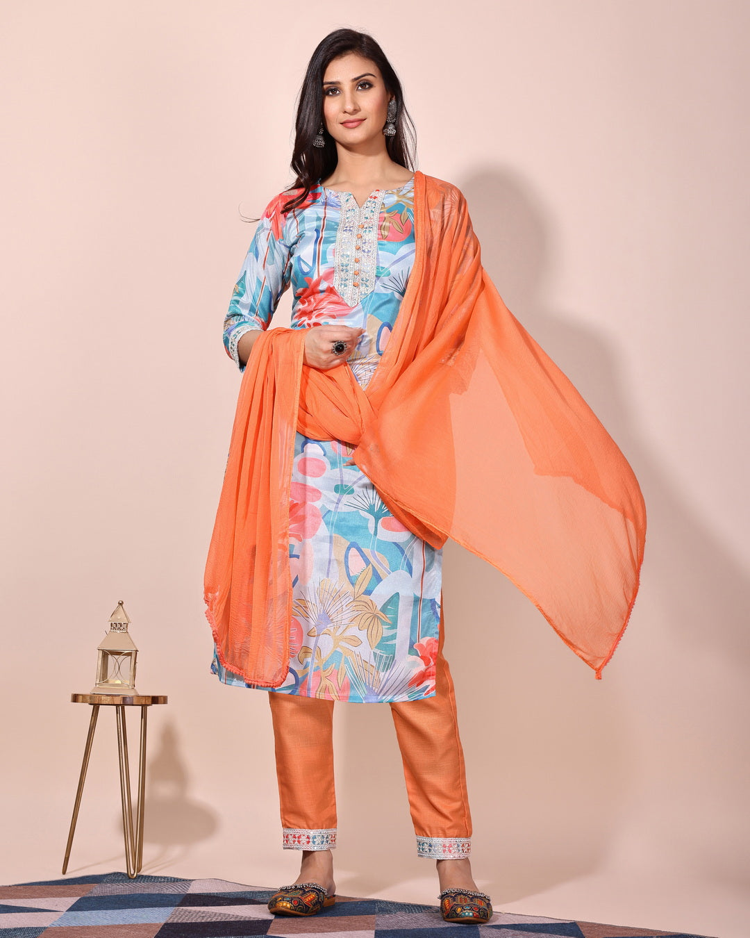 Multicolour Floral digital print Kurta Pant Set With Dupatta