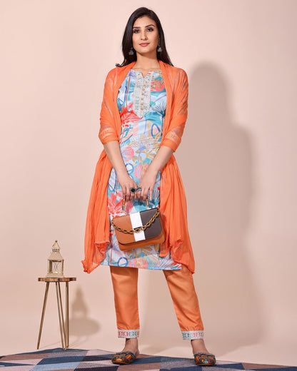 Multicolour Floral digital print Kurta Pant Set With Dupatta