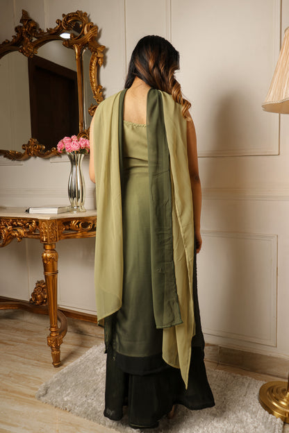 Green Sequins Embroidered Georgette Palazzo Suit