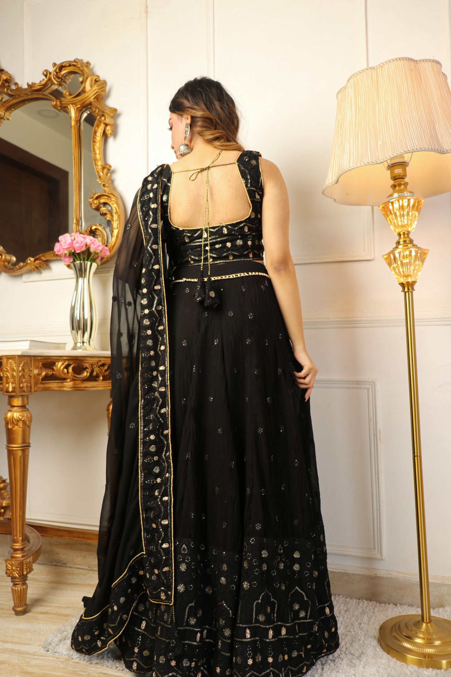 BLACK SEQUINS EMBROIDERED GEORGETTE LEHENGA CHOLI