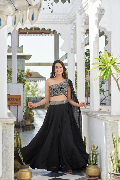 Black Sequins Embroidered Chiffon Lehenga Choli