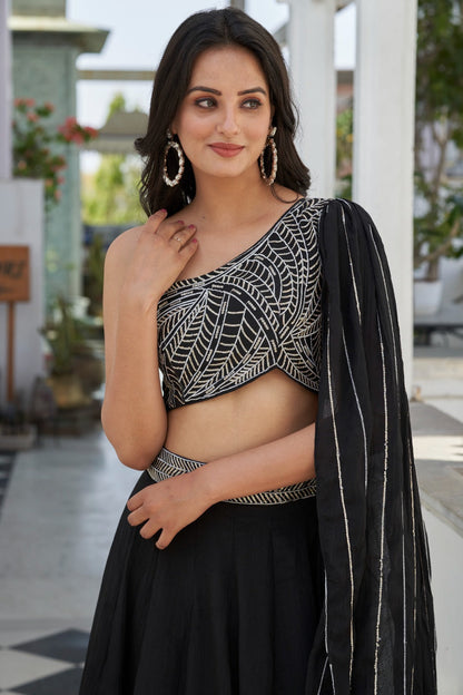 Black Sequins Embroidered Chiffon Lehenga Choli