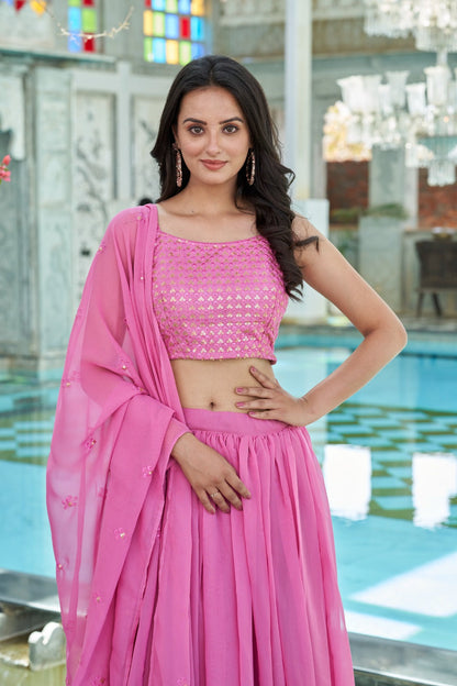 Pink Sequins Embroidered Georgette Lehenga Choli