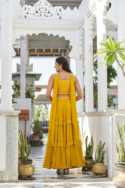 Yellow Embroidered Georgette Lehenga Choli