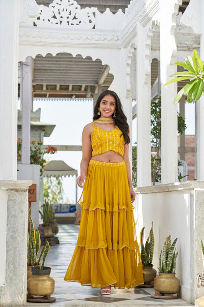 Yellow Embroidered Georgette Lehenga Choli