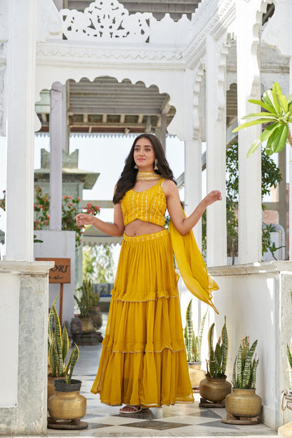 Yellow Embroidered Georgette Lehenga Choli