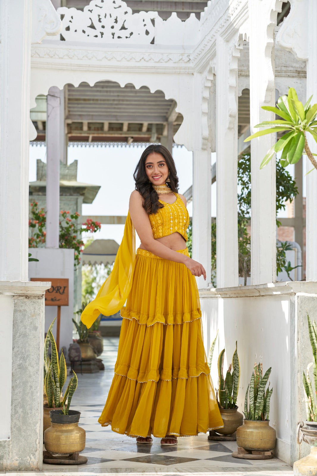 Yellow Embroidered Georgette Lehenga Choli