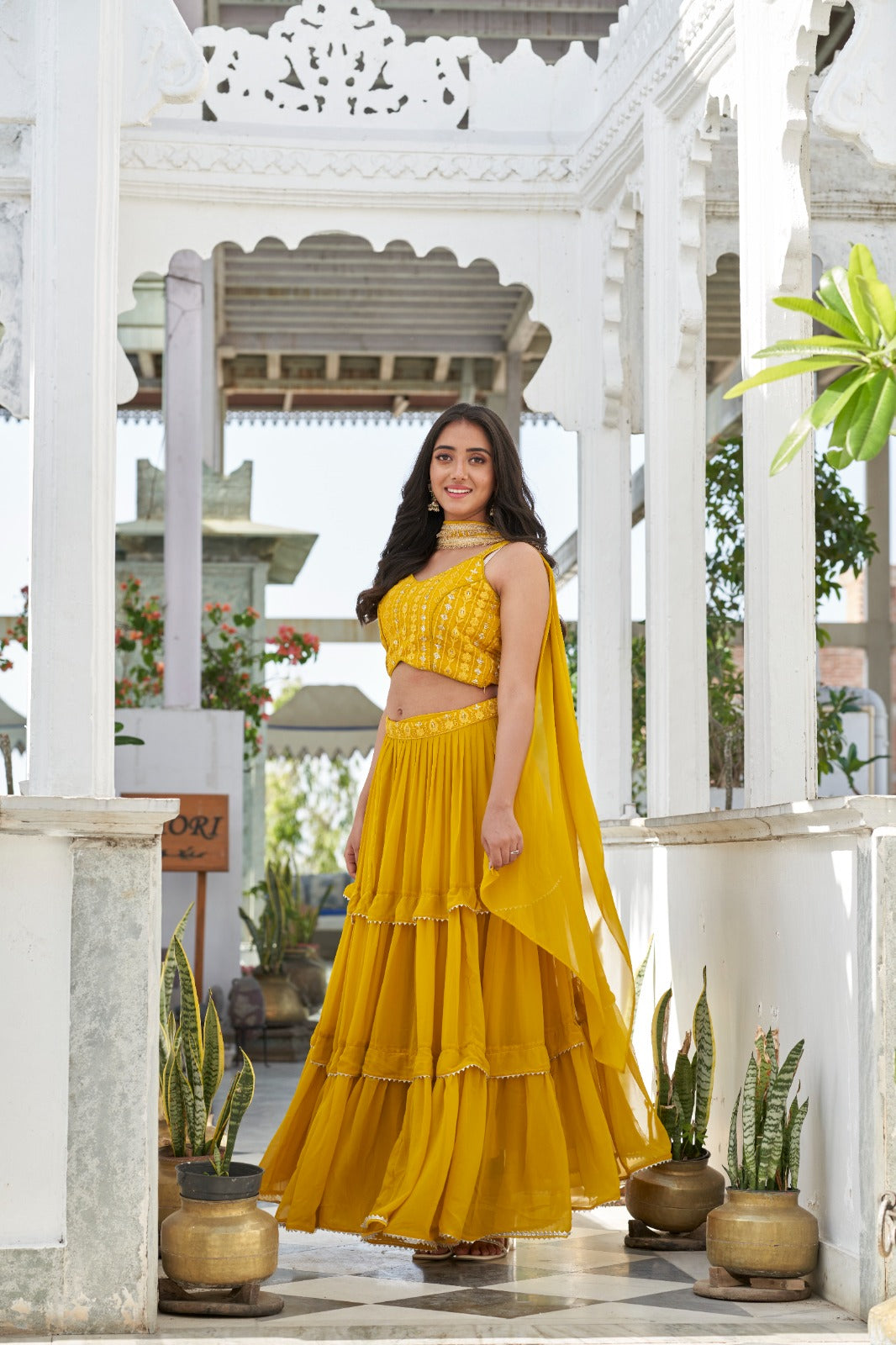 Yellow Embroidered Georgette Lehenga Choli