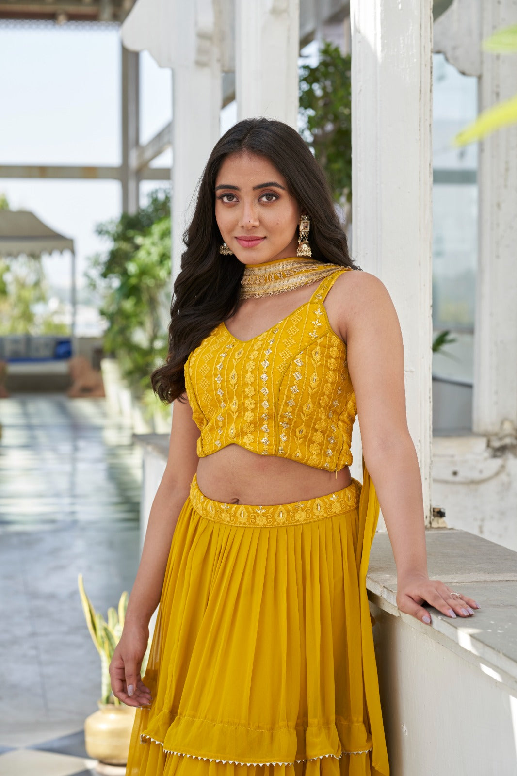 Yellow Embroidered Georgette Lehenga Choli