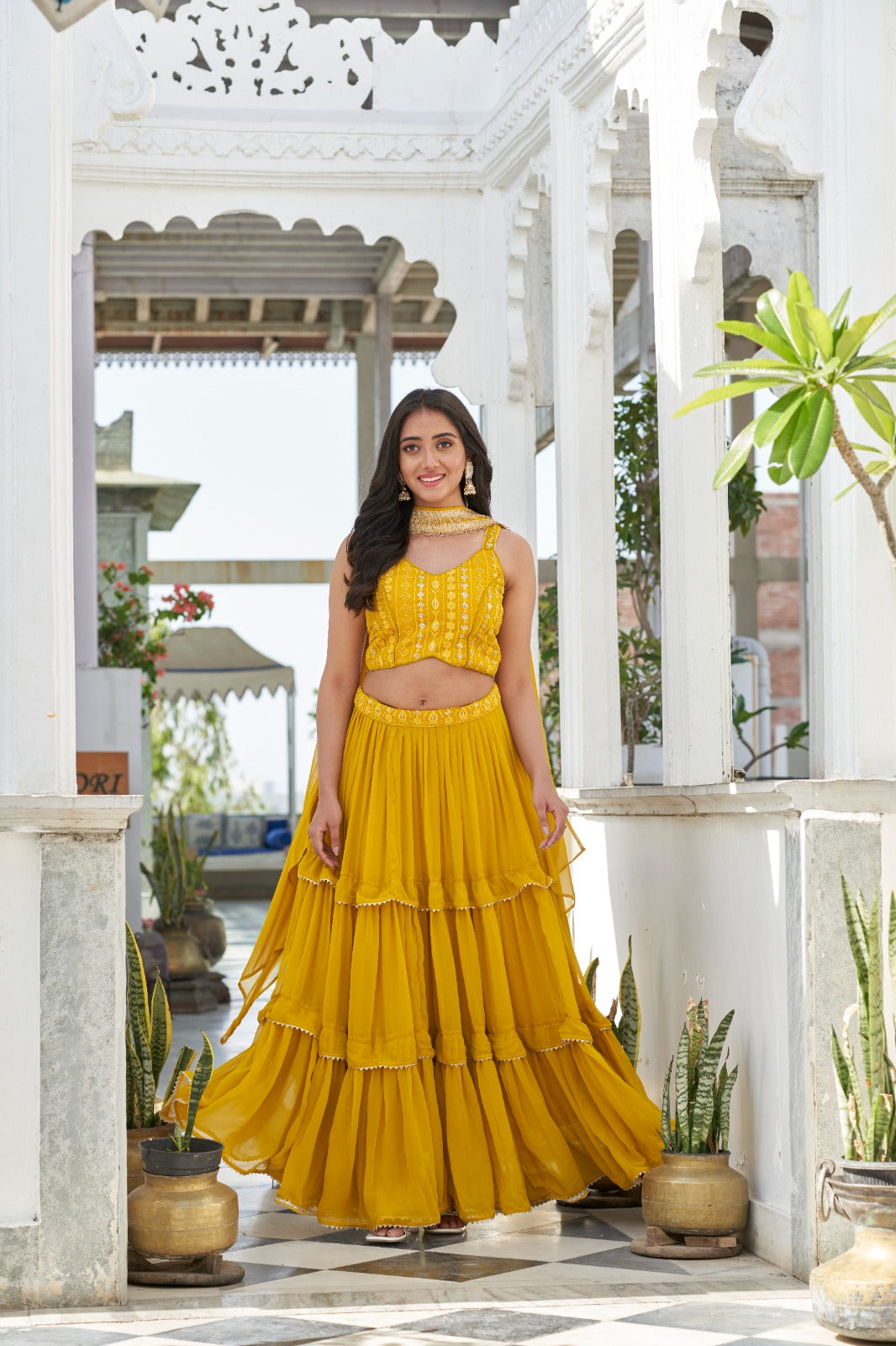 Yellow Embroidered Georgette Lehenga Choli