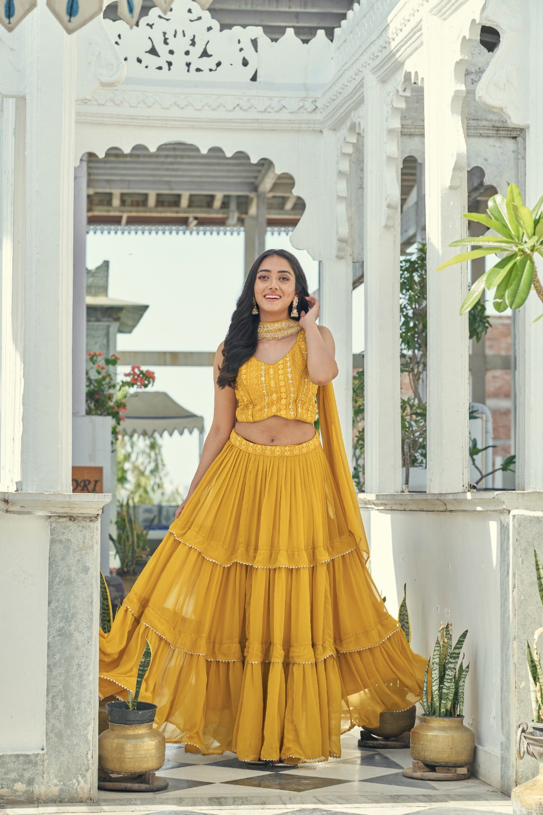 Yellow Embroidered Georgette Lehenga Choli