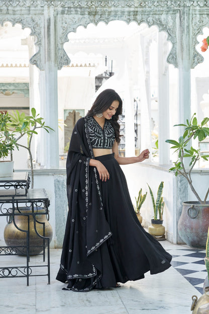 BLACK SEQUINS EMBROIDERED GEORGETTE LEHENGA CHOLI