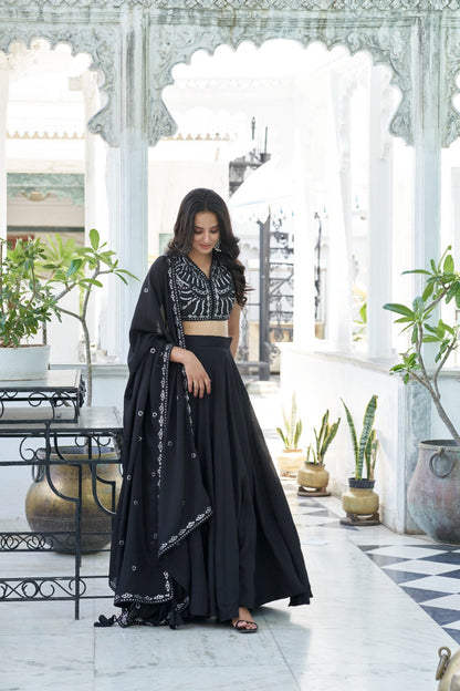 BLACK SEQUINS EMBROIDERED GEORGETTE LEHENGA CHOLI