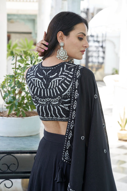 BLACK SEQUINS EMBROIDERED GEORGETTE LEHENGA CHOLI