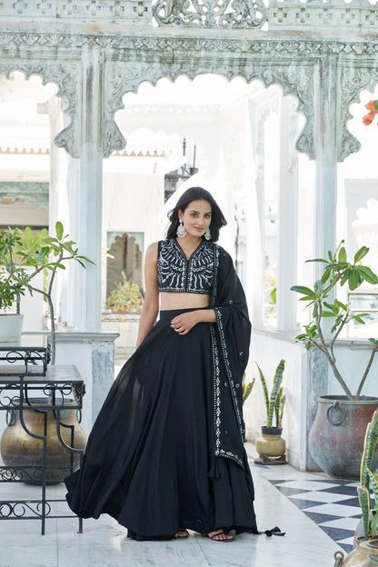 BLACK SEQUINS EMBROIDERED GEORGETTE LEHENGA CHOLI