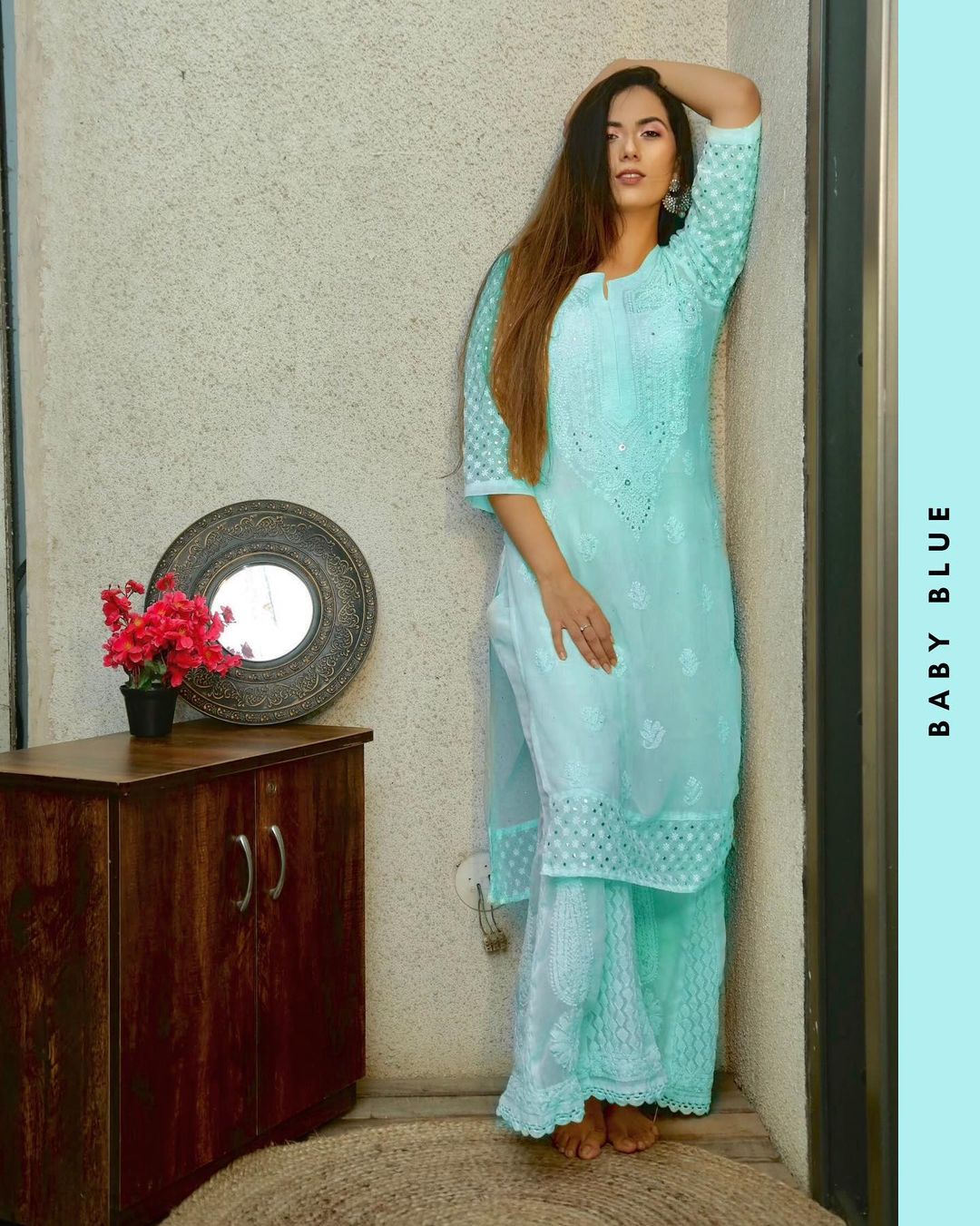 BEAUTIFUL BABY BLUE COLORED EMBROIDERY WORKED KURTA SET