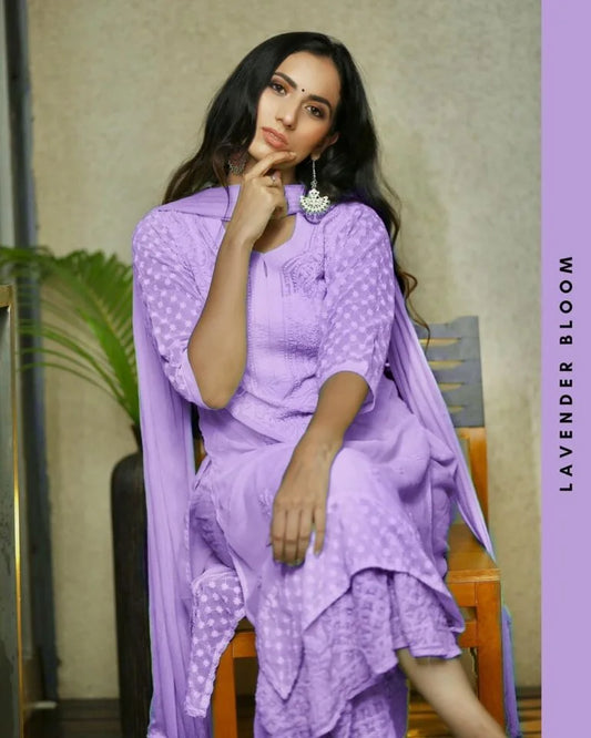 BEAUTIFUL LAVENDER COLORED EMBROIDERY WORKED KURTA SET