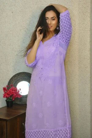 BEAUTIFUL LAVENDER COLORED EMBROIDERY WORKED KURTA SET