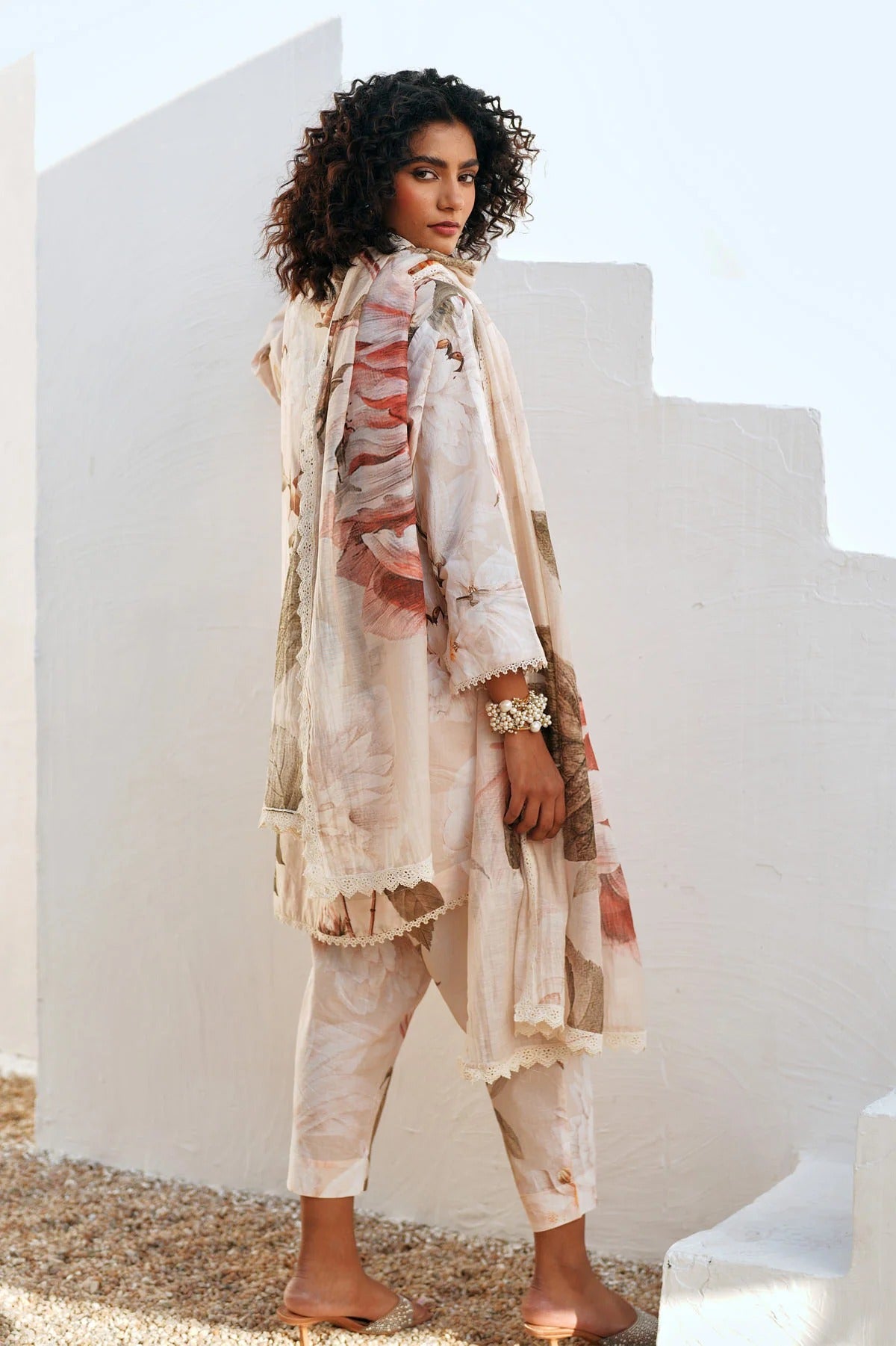 Pastel Floral Printed Kurta Pant Set with Matching Dupatta