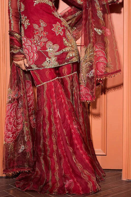 Red Embroidered Kurta and Dupatta with Garara