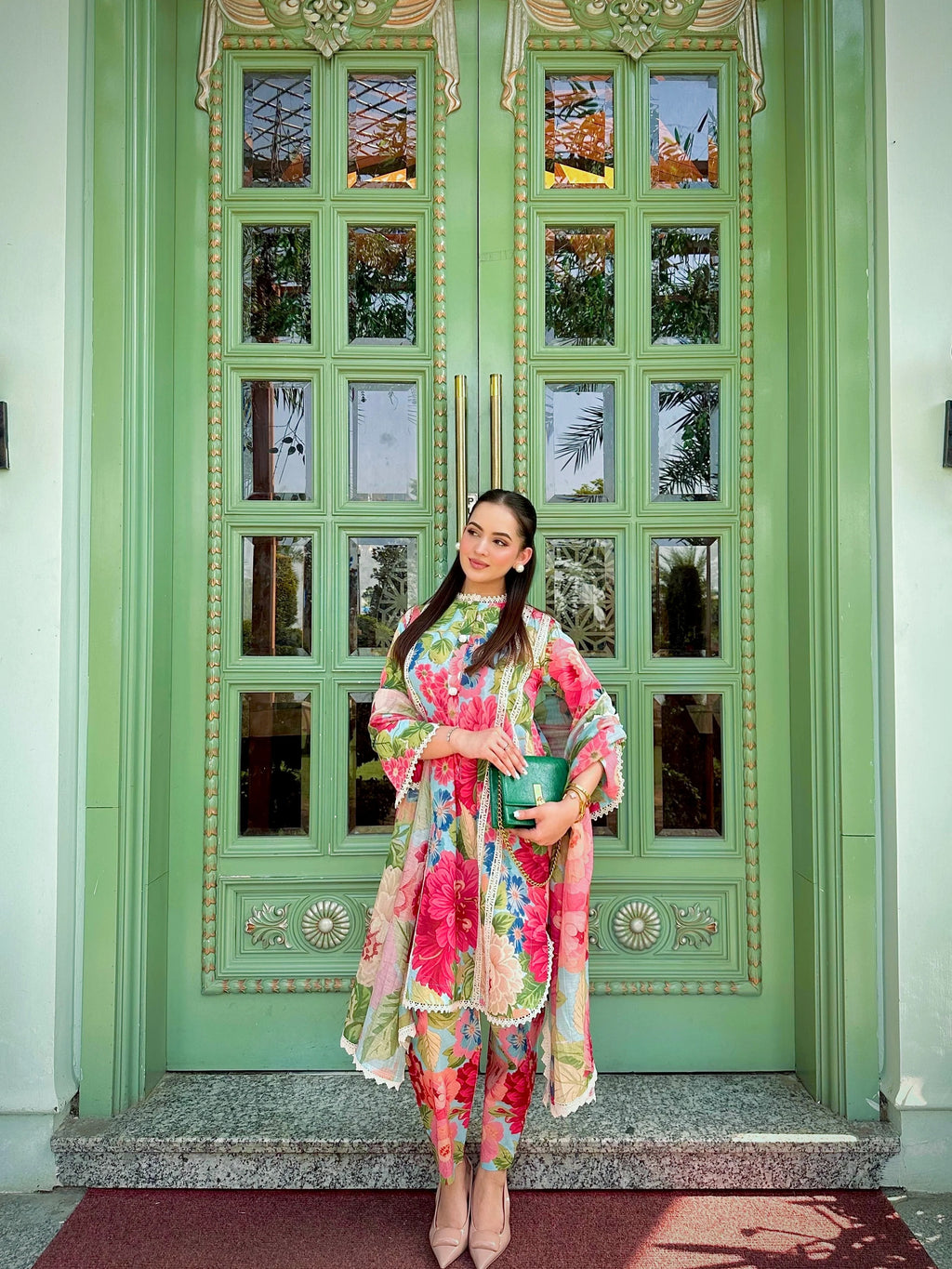 Pastel Floral Printed Kurti Pant Set with Dupatta
