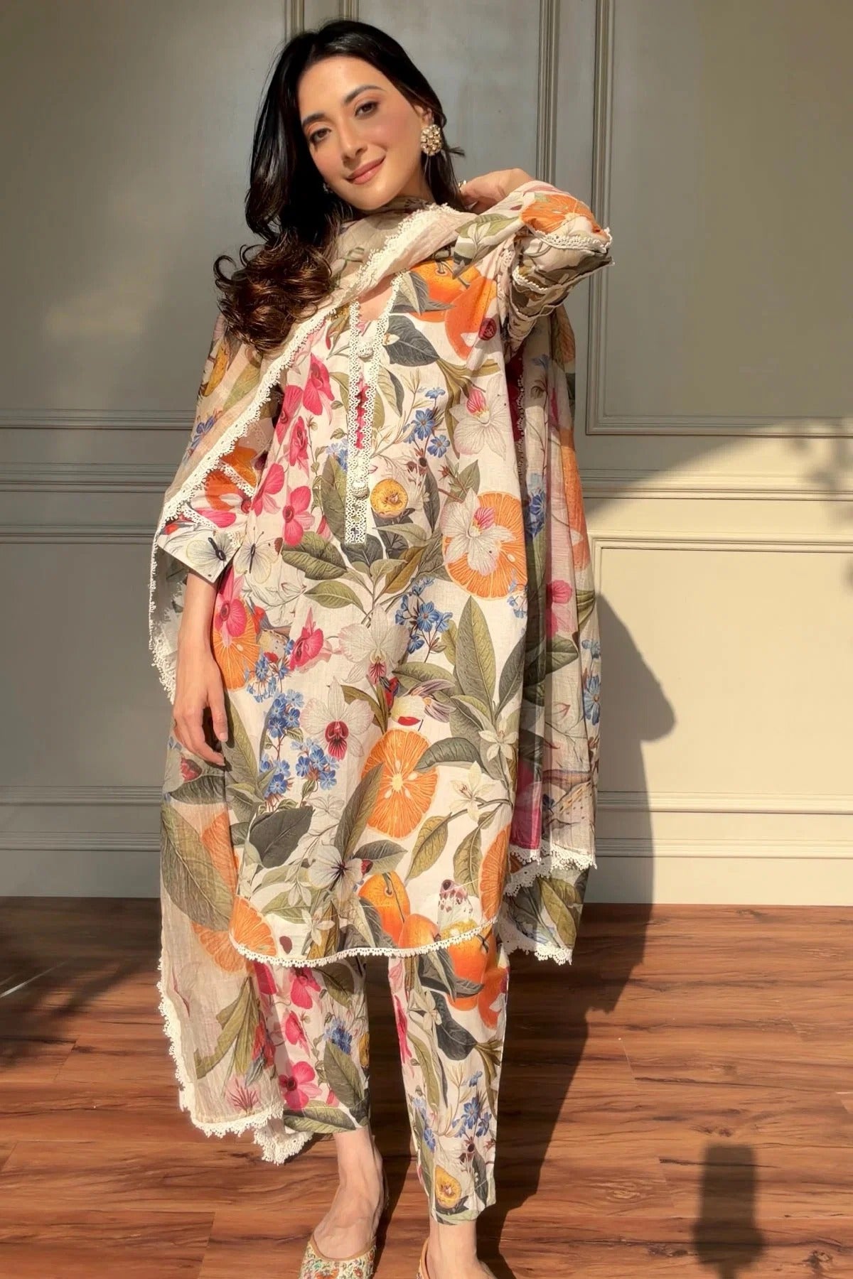 Elegant Floral Lawn 3-Piece Suit