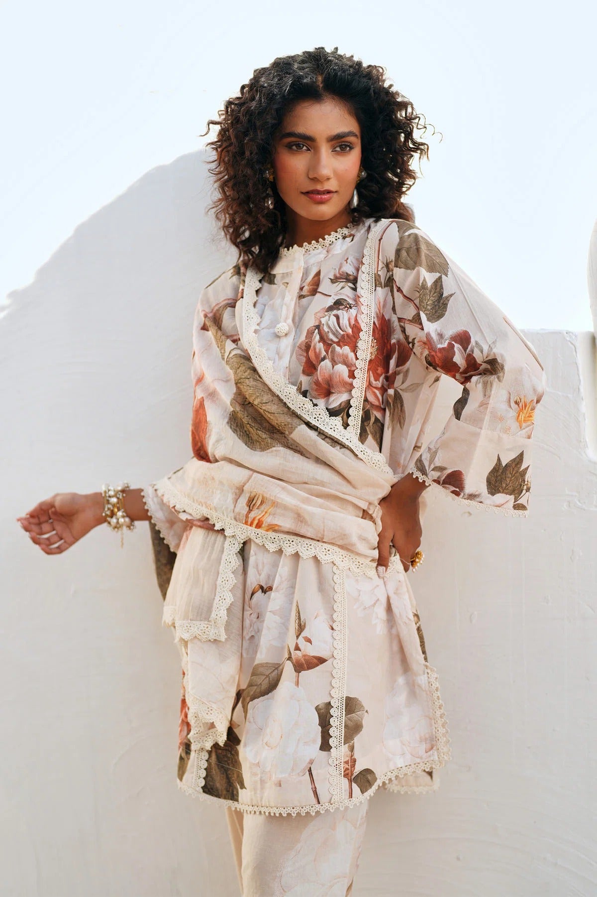 Pastel Floral Printed Kurta Pant Set with Matching Dupatta