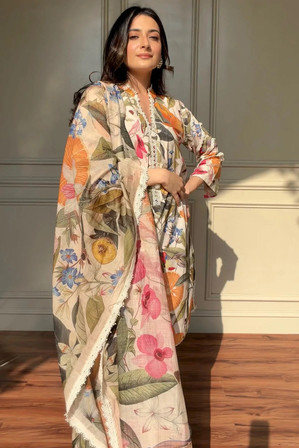 Elegant Floral Lawn 3-Piece Suit