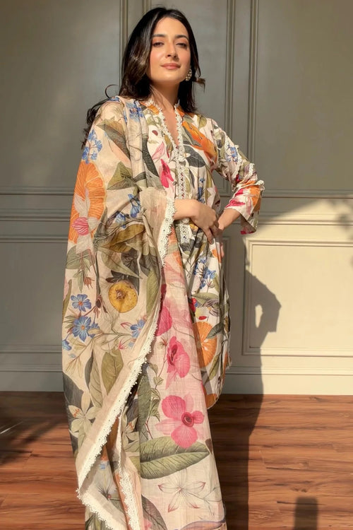 Elegant Floral Lawn 3-Piece Suit