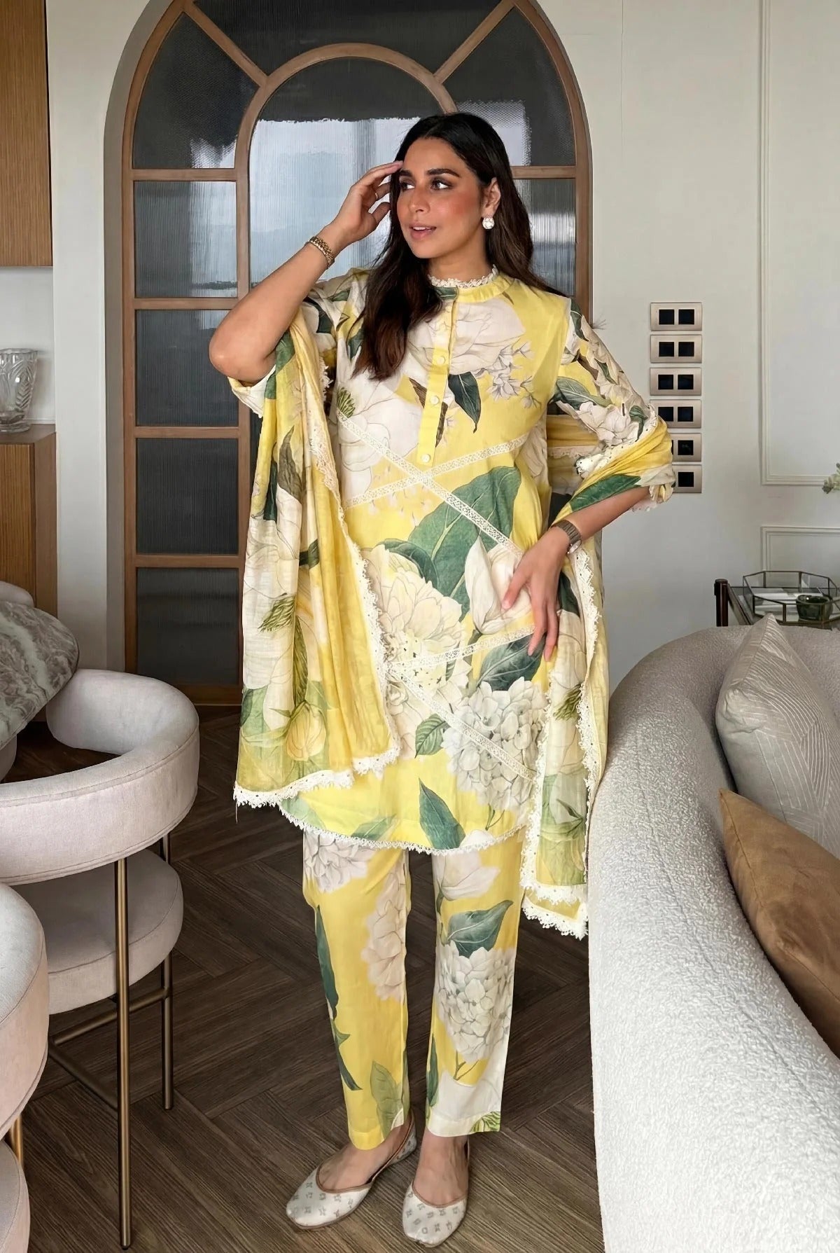Sunshine Bloom Floral 3-Piece Lawn Suit