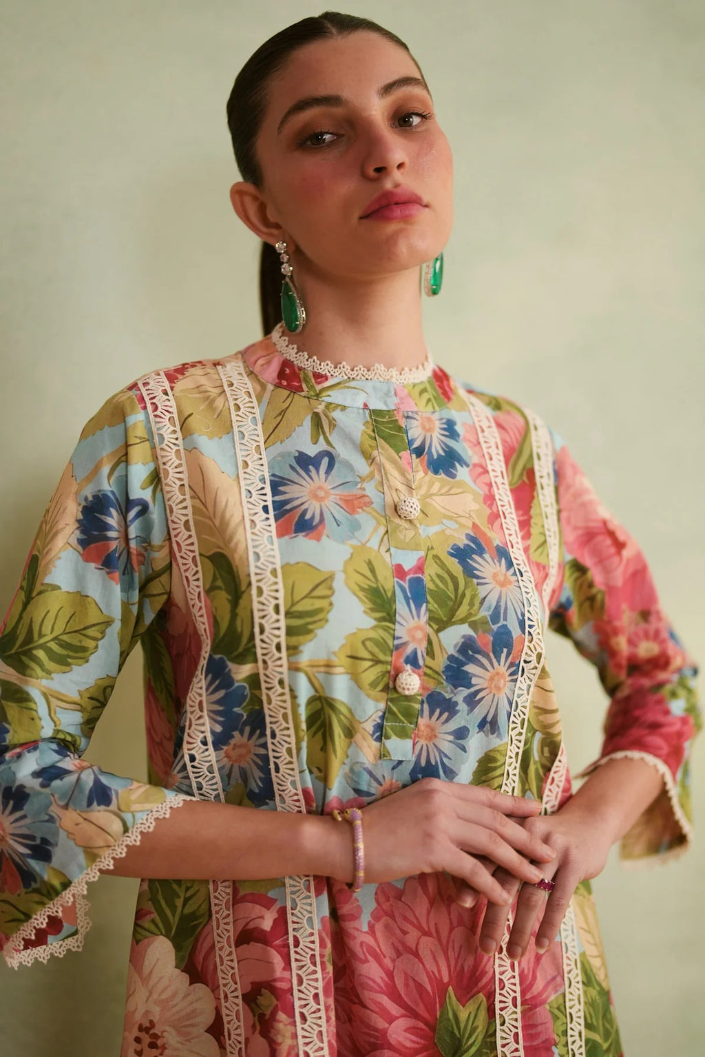Pastel Floral Printed Kurti Pant Set with Dupatta
