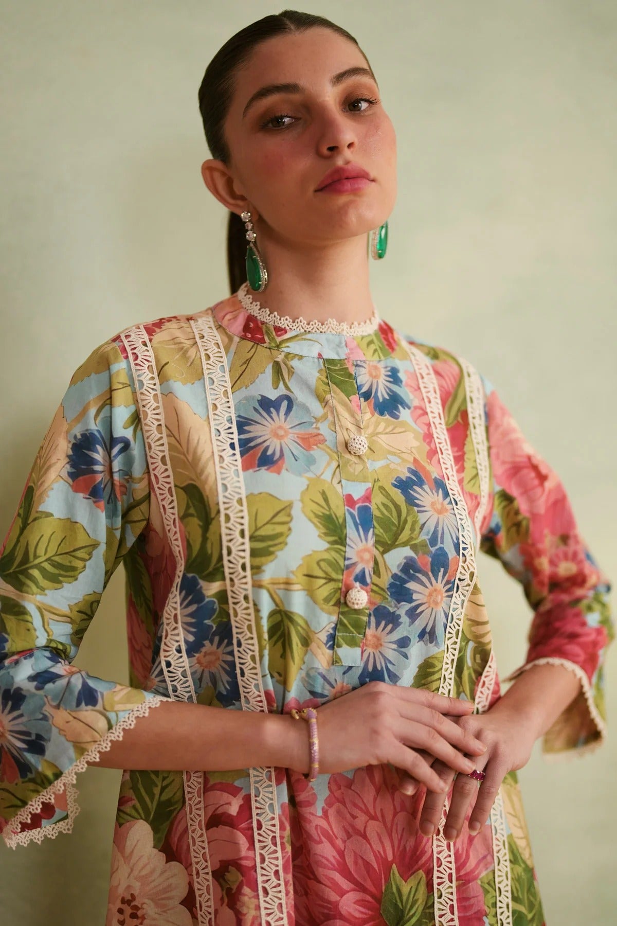 Pastel Floral Printed Kurti Pant Set with Dupatta