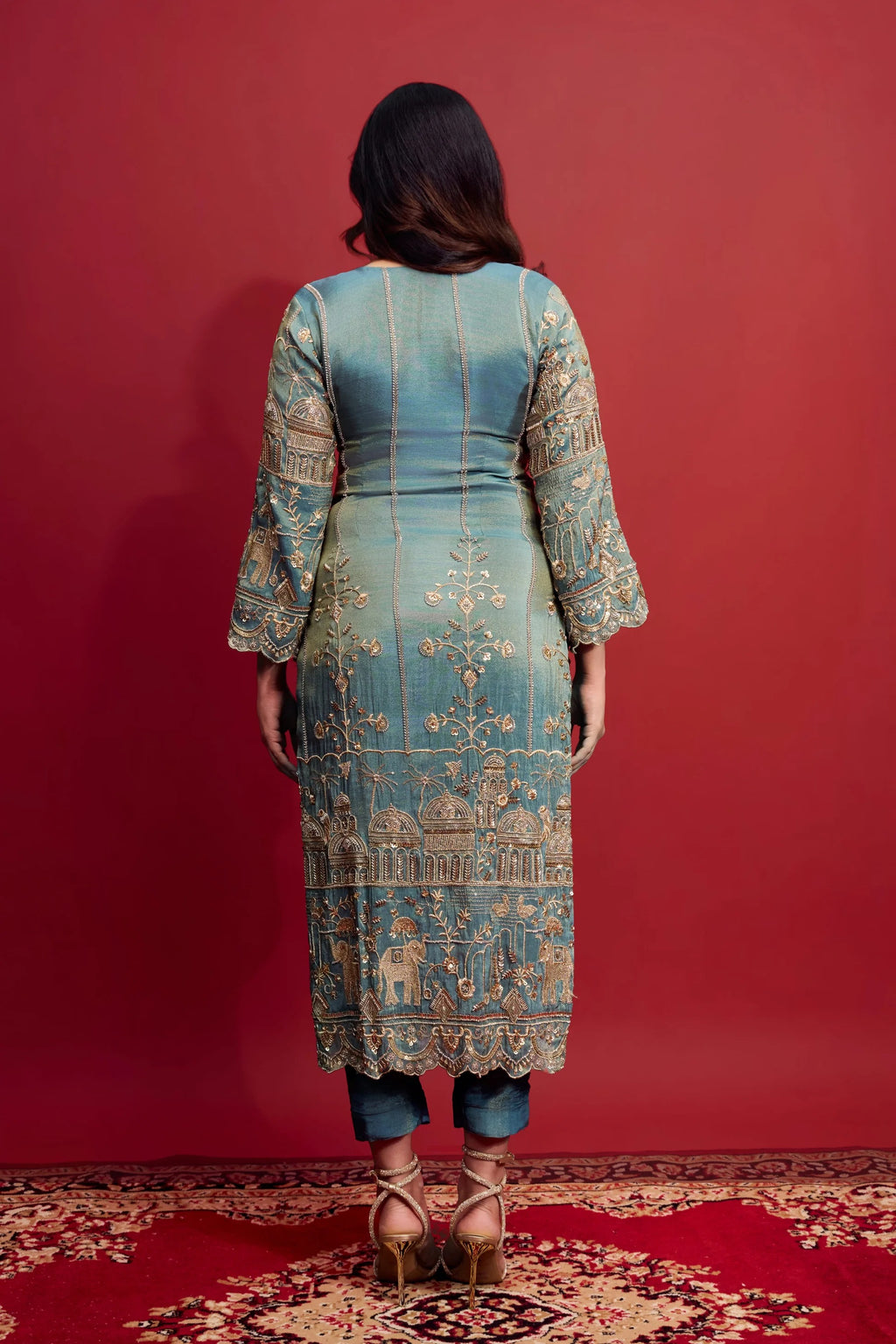 Designer Teal Blue Embroidered Kurta Set
